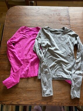 lululemon athletica Long Sleeve Scoop Neck Tops - Pink & Gray